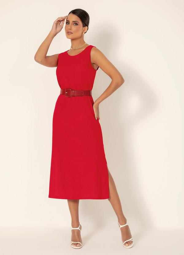 Gris - Vestido Midi em Linho  Vermelho 2