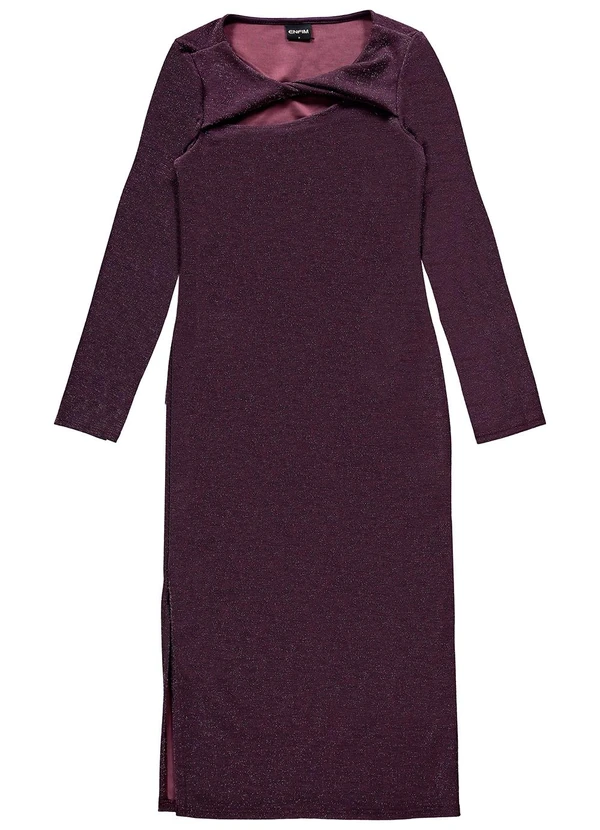Enfim - Vestido Midi em Lurex Roxo