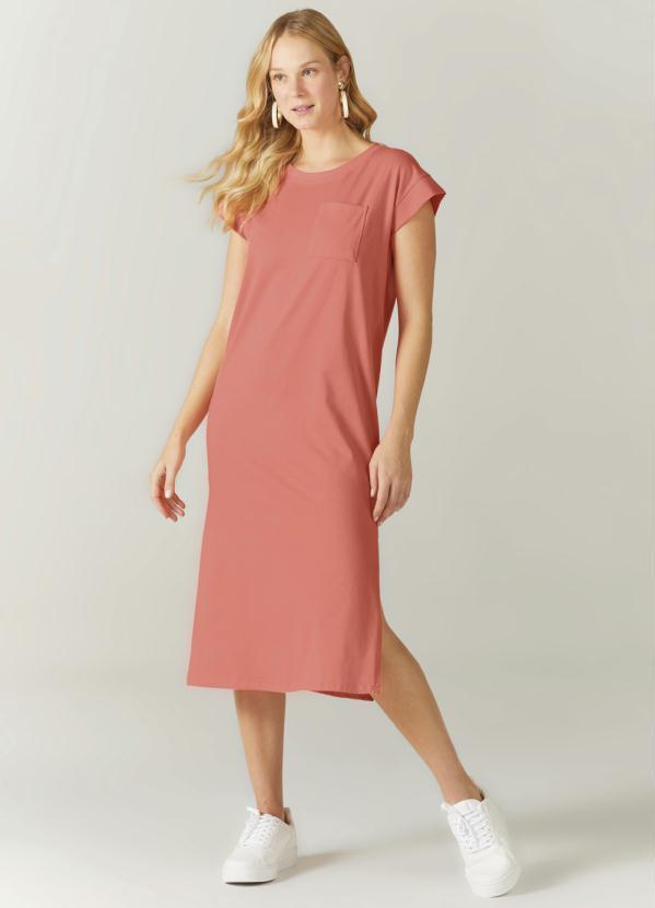 Malwee - Vestido Mídi em Malha Coral