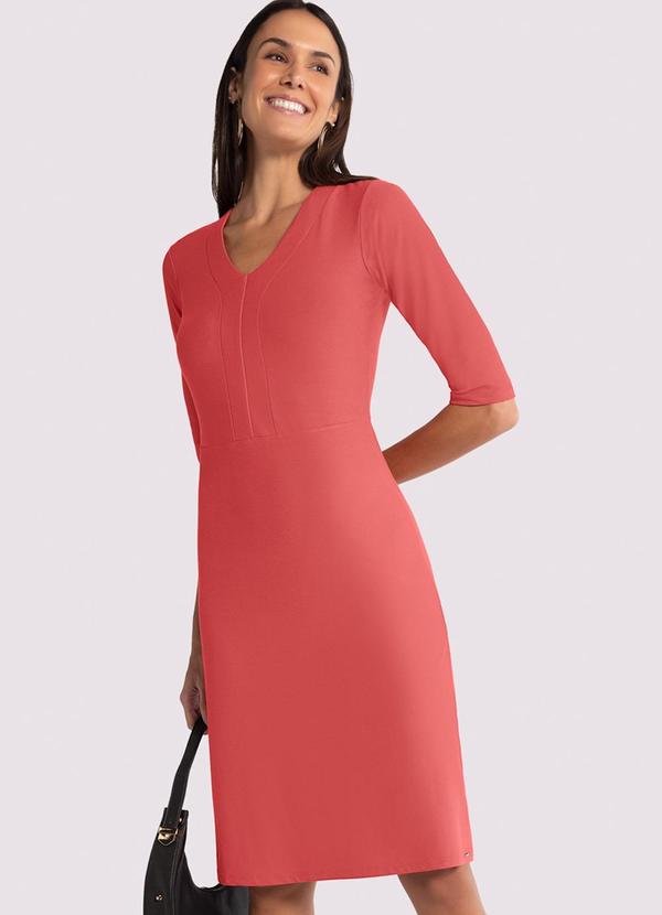 Lunender - Vestido Midi em Malha Crepe com Manga 3/4 Vermelho