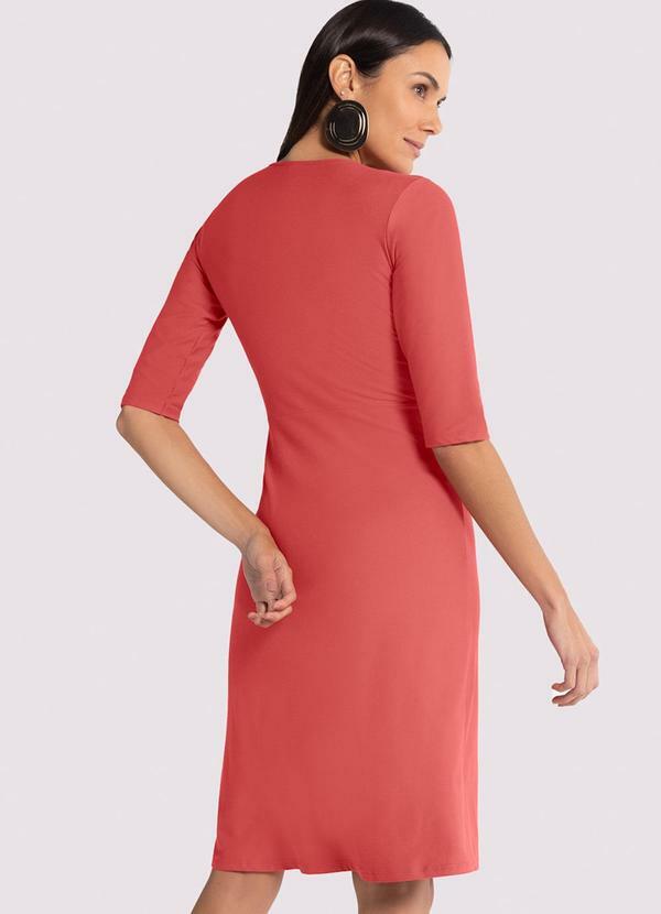 Lunender - Vestido Midi em Malha Crepe com Manga 3/4 Vermelho 2