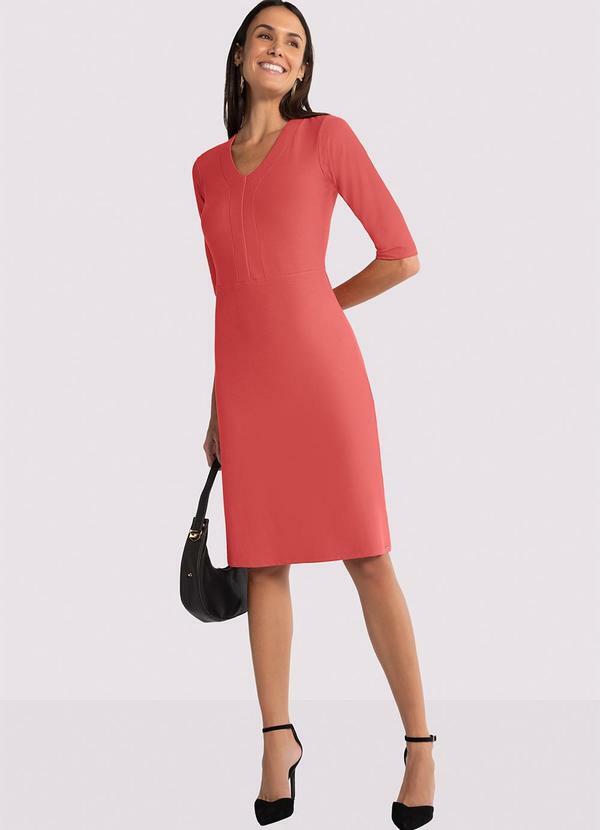 Lunender - Vestido Midi em Malha Crepe com Manga 3/4 Vermelho 3