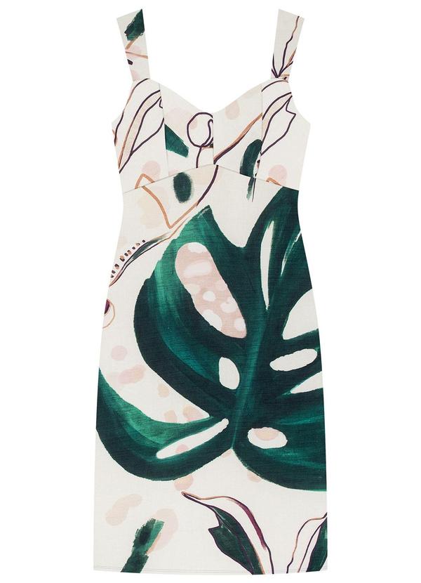 Lunender - Vestido Midi em Malha Crepe Estampado Off White