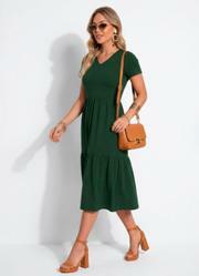 Vestido Midi em Malha de Algod�o Verde Militar