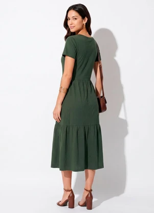 Quintess - Vestido Midi em Malha de Algodão Verde Militar - QUINTESS