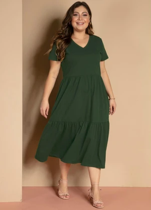 Quintess - Vestido Midi em Malha de Algodão Verde Militar - QUINTESS