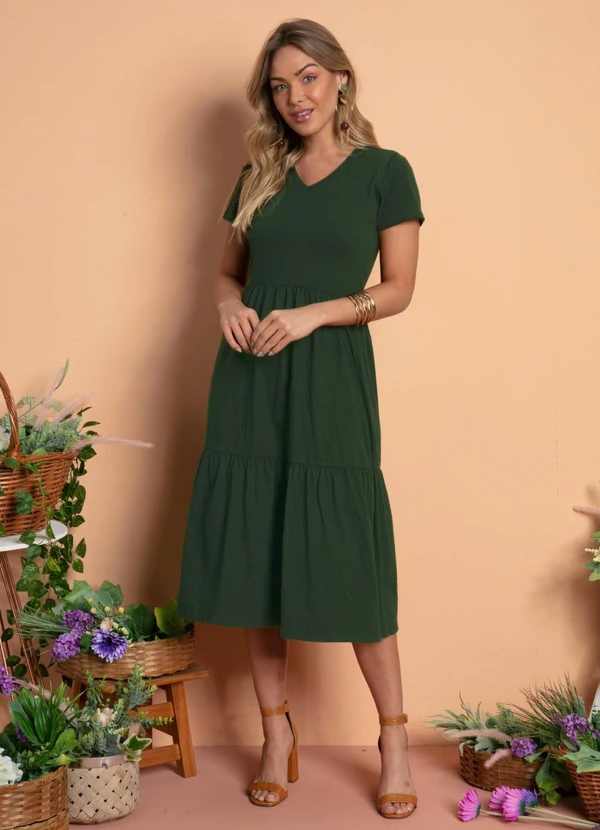 Quintess - Vestido Midi em Malha de Algodão Verde Militar 5