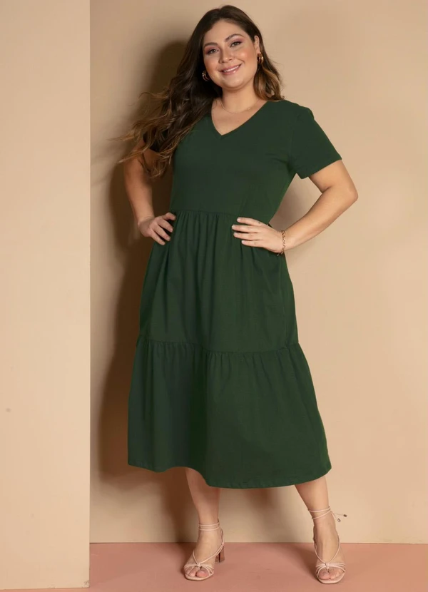 Quintess - Vestido Midi em Malha de Algodão Verde Militar 8
