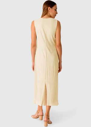 Malwee - Vestido Mídi em Malha Linho Off White - MALWEE