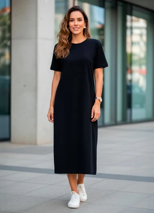 Multimarcas - Vestido Midi em Malha Preto - MULTIMARCAS