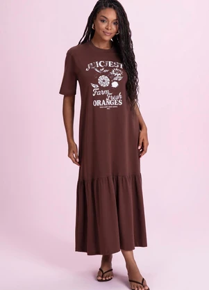 Angel - Vestido Midi em Meia Malha Marrom - ANGEL