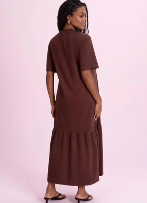 Angel - Vestido Midi em Meia Malha Marrom - ANGEL