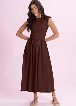 Angel - Vestido Midi em Meia Malha Marrom - ANGEL