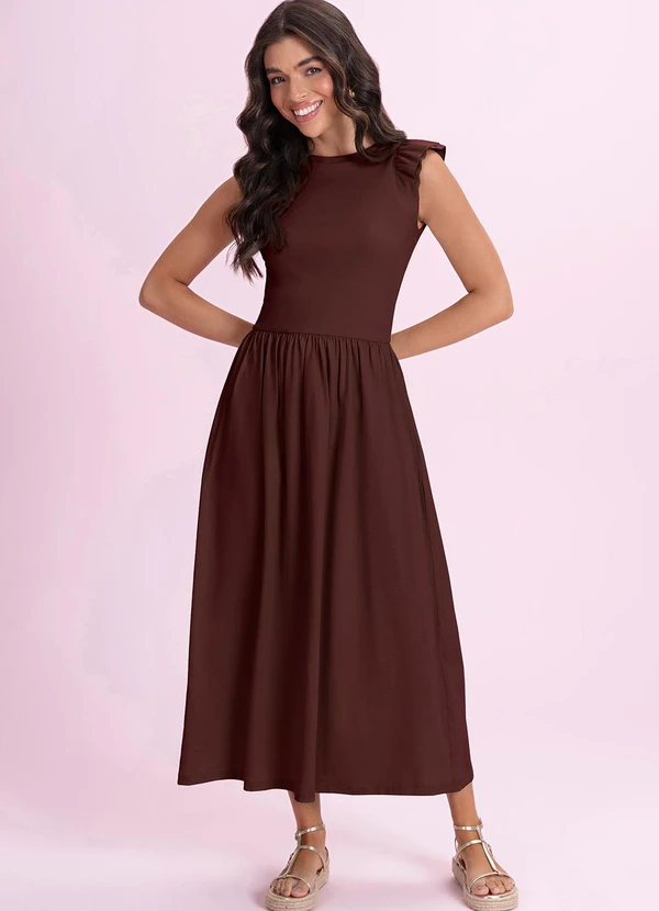 Angel - Vestido Midi em Meia Malha Marrom