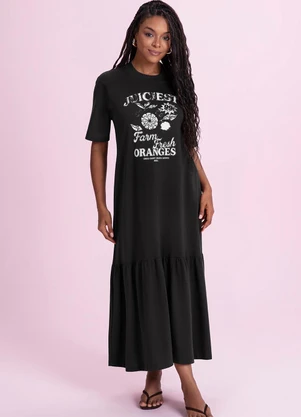 Angel - Vestido Midi em Meia Malha Preto - ANGEL