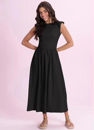 Angel - Vestido Midi em Meia Malha Preto - ANGEL