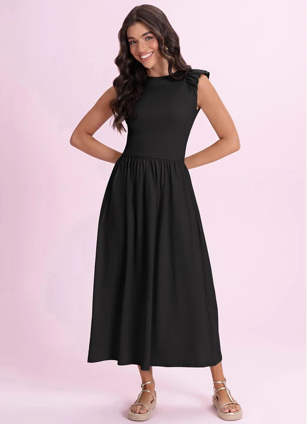 Angel - Vestido Midi em Meia Malha Preto