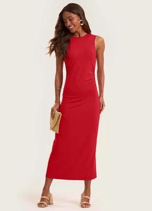 Rovitex - Vestido Midi em Molecotton de Viscose Vermelho - ROVITEX