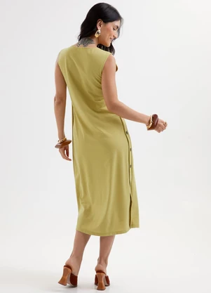 Cativa - Vestido Midi em Piquet com Botões Laterais Verde - CATIVA