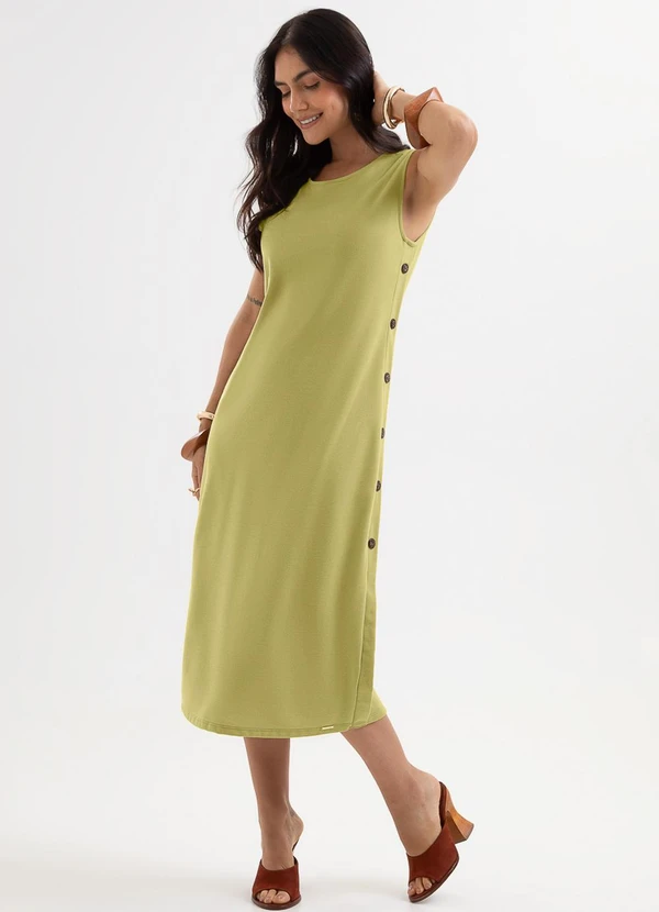 Cativa - Vestido Midi em Piquet com Botões Laterais Verde