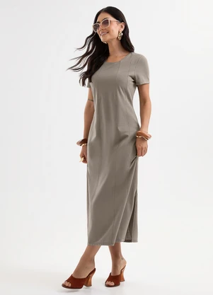 Cativa - Vestido Midi em Piquet com Elastano Cinza - CATIVA