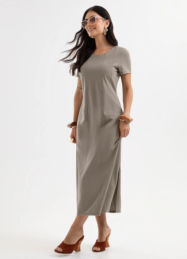 Cativa - Vestido Midi em Piquet com Elastano Cinza
