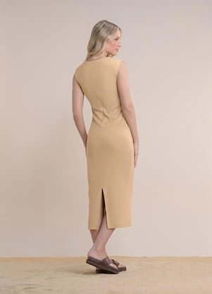 Angel - Vestido Midi em Ribana Bege - ANGEL