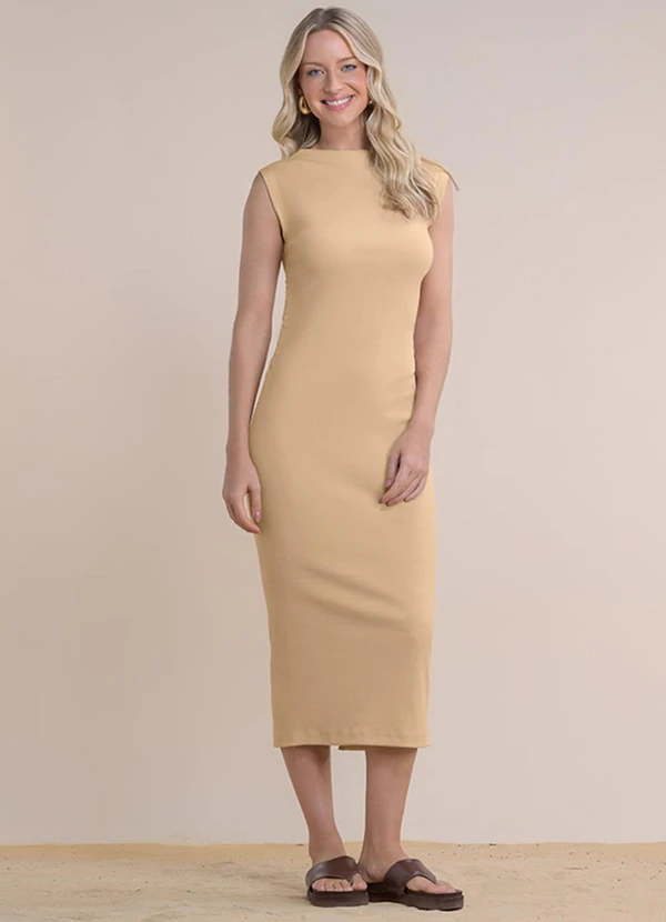 Angel - Vestido Midi em Ribana Bege