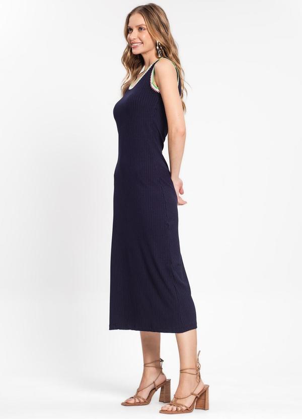 Rovitex - Vestido Midi em Ribana Canelada Azul