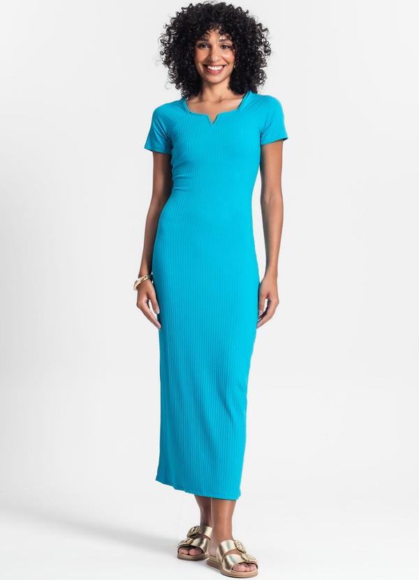 Rovitex - Vestido Midi em Ribana Canelada Azul