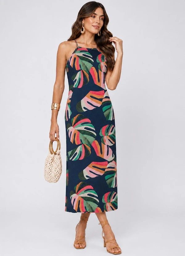 Select - Vestido Midi em Ribana Canelada Azul