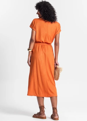 Rovitex - Vestido Midi em Ribana Canelada Laranja - ROVITEX