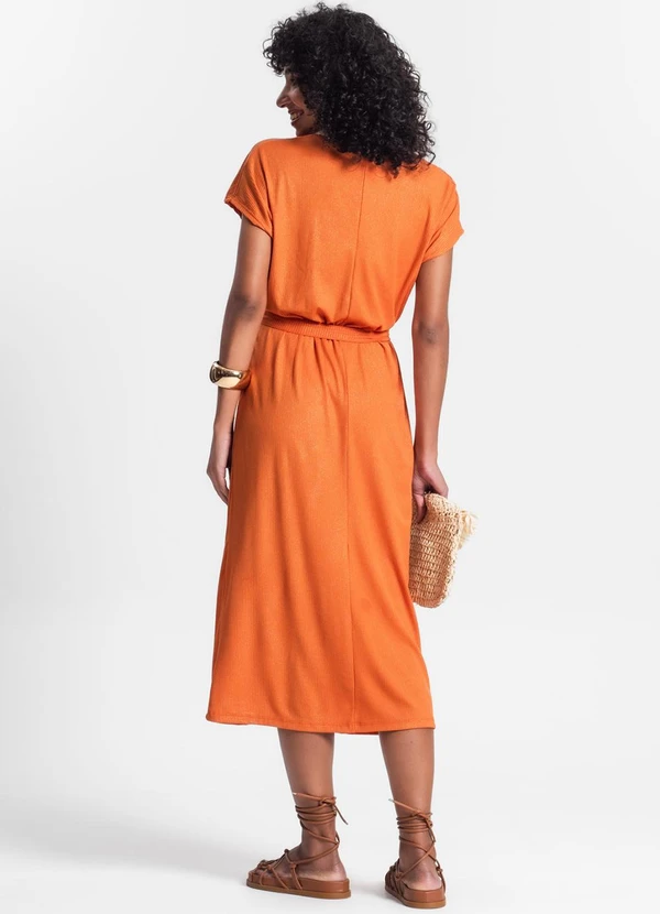 Rovitex - Vestido Midi em Ribana Canelada Laranja 2