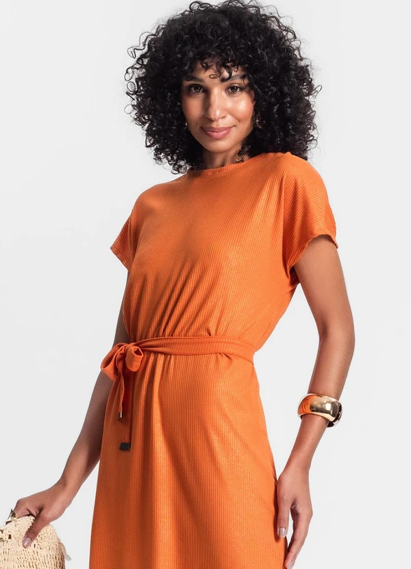 Rovitex - Vestido Midi em Ribana Canelada Laranja 4