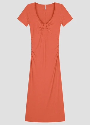 Cereja Rosa - Vestido Midi em Ribana Canelada Laranja - CEREJA ROSA
