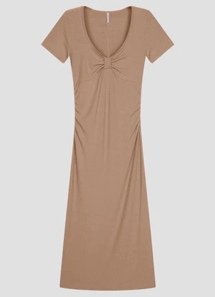 Cereja Rosa - Vestido Midi em Ribana Canelada Marrom - CEREJA ROSA