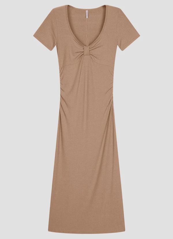 Cereja Rosa - Vestido Midi em Ribana Canelada Marrom