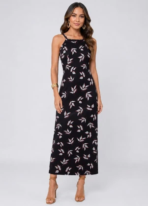 Select - Vestido Midi em Ribana Canelada Preto - SELECT