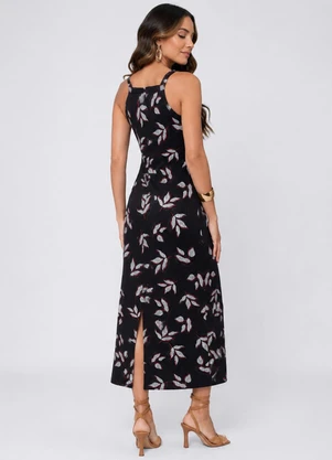 Select - Vestido Midi em Ribana Canelada Preto - SELECT