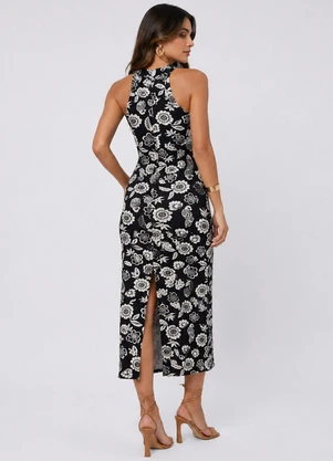 Select - Vestido Midi em Ribana Canelada Preto - SELECT