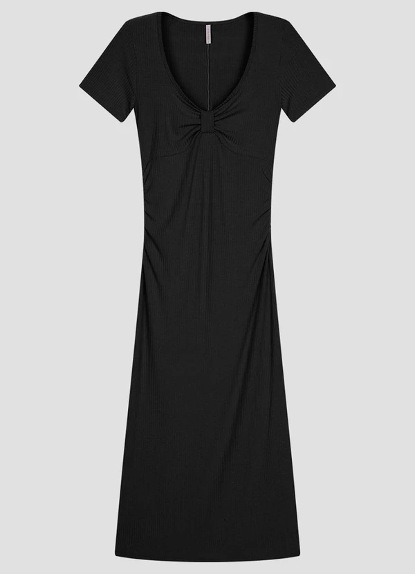 Cereja Rosa - Vestido Midi em Ribana Canelada Preto