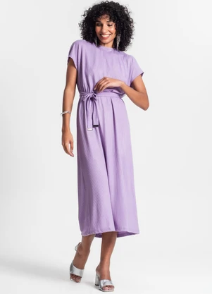 Rovitex - Vestido Midi em Ribana Canelada Roxo - ROVITEX