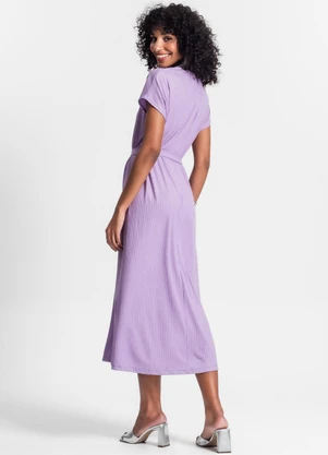 Rovitex - Vestido Midi em Ribana Canelada Roxo - ROVITEX