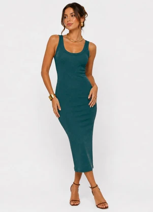 Infinita Cor - Vestido Midi em Ribana Canelada Verde - INFINITA COR