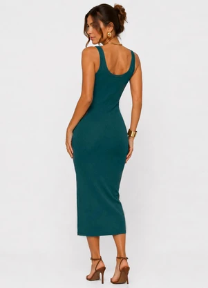 Infinita Cor - Vestido Midi em Ribana Canelada Verde - INFINITA COR