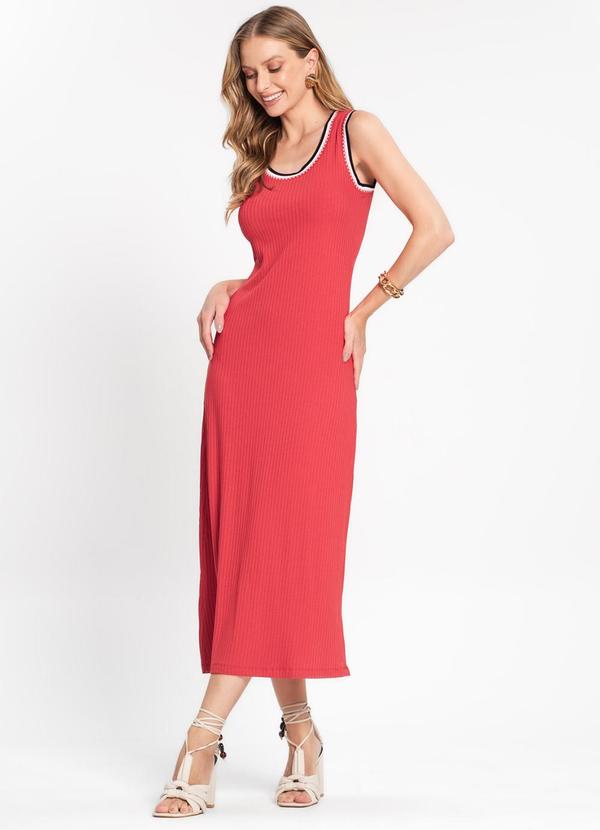 Rovitex - Vestido Midi em Ribana Canelada Vermelho