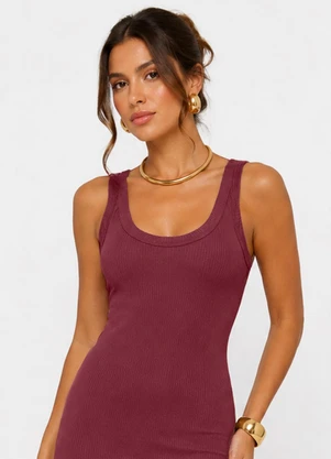 Infinita Cor - Vestido Midi em Ribana Canelada Vermelho - INFINITA COR