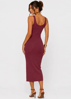 Infinita Cor - Vestido Midi em Ribana Canelada Vermelho - INFINITA COR