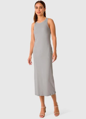 Malwee - Vestido Mídi em Ribana Cinza Claro - MALWEE