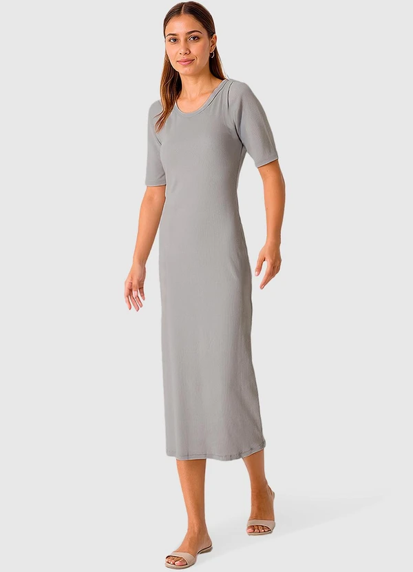 Malwee - Vestido Mídi em Ribana Cinza Claro 5